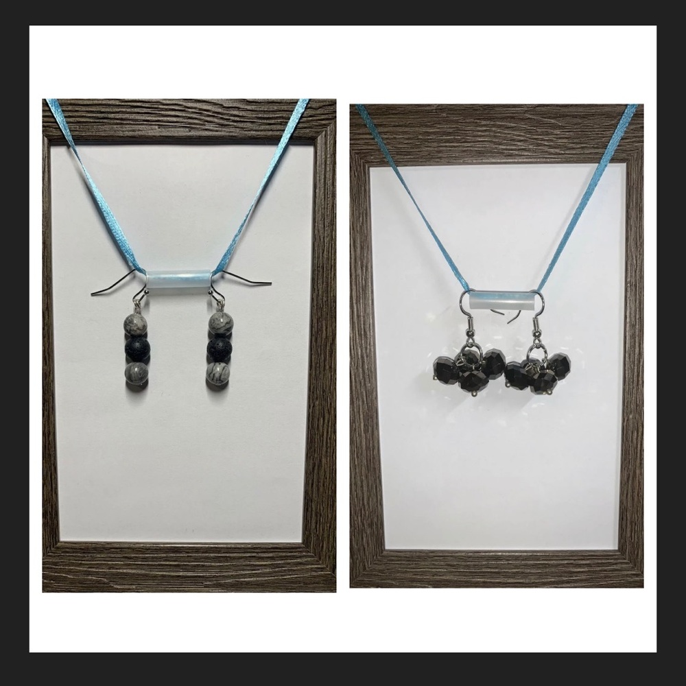 2 Handmade Pairs Of Stone And Crystal Earrings